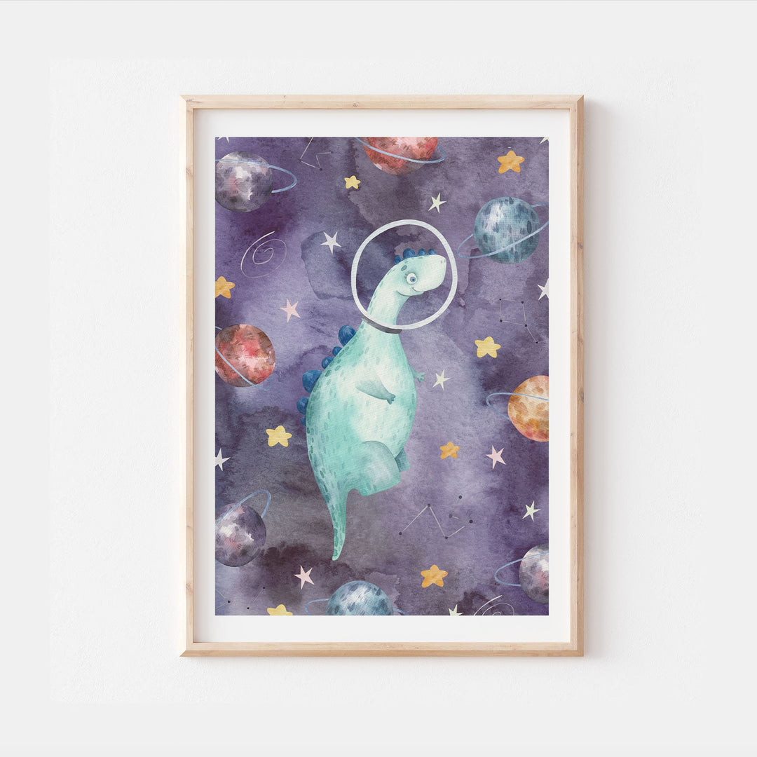 Space Dinosaur Kids Nursery Print Baby Bedroom Decor Posters Prehistoric Astronaut Watercolour Theme