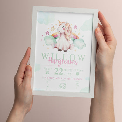 Unicorn | Personalised The Day You Were Born Horse Print Magic Watercolour Bedroom Nursery Decor Baby Gift Mothers Day Gift Newborn