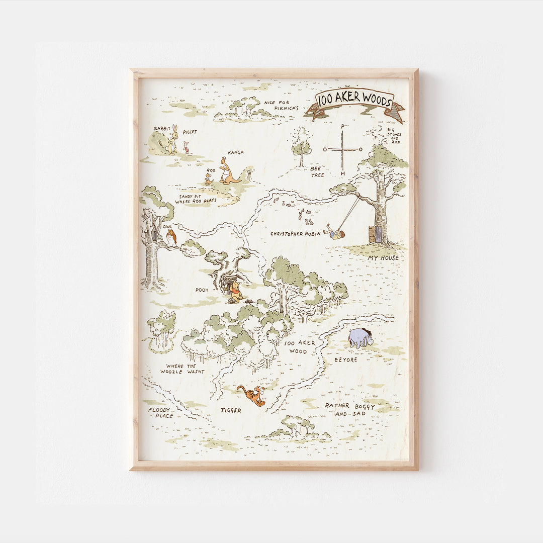 100 Acre Wood Map | Winnie the Pooh | Quote Disney Movie Kids Tigger Eeyore Piglet Owl Roo Children Babies Nursery Bedroom Art Wall Decor