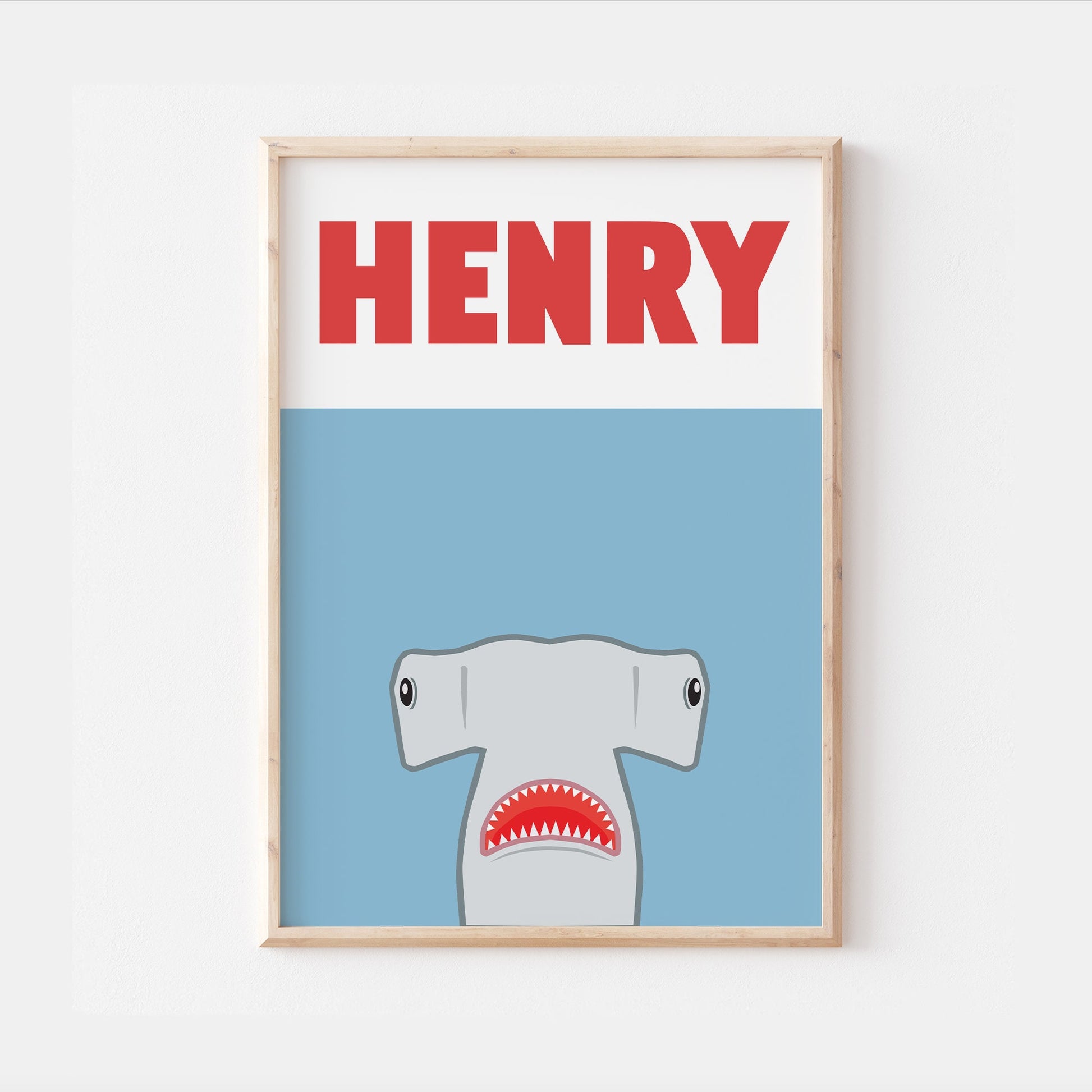 Personalised Jaws | Ocean Shark Name Print Children's Kids Bedroom Nursery Decor Wall Art Water Hammerhead Great White Tiger Marine Movie