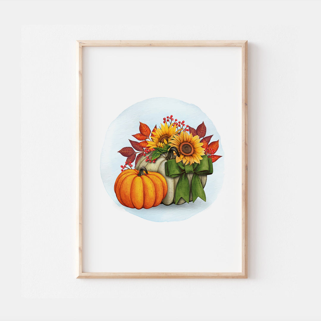 Watercolour Pumpkins | Kids Autumn Sunflower Nursery Print Baby Bedroom Car Decor Posters Quote Halloween Style Broom Witch Watercolour