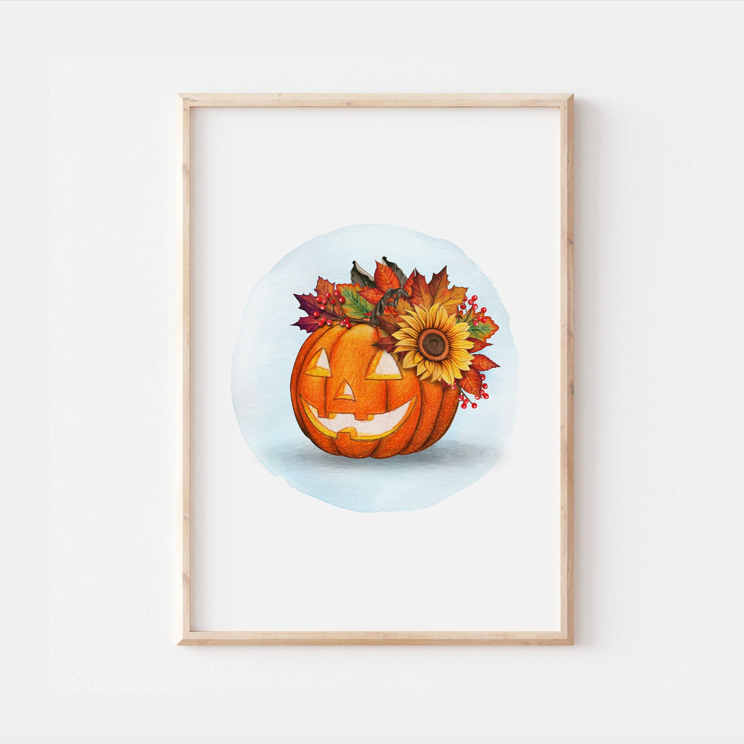 Watercolour Pumpkins | Kids Autumn Sunflower Nursery Print Baby Bedroom Car Decor Posters Quote Halloween Style Broom Witch Watercolour