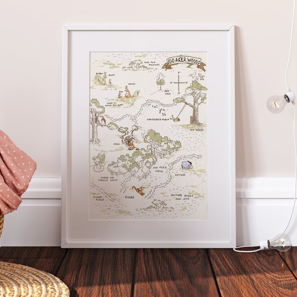 100 Acre Wood Map | Winnie the Pooh | Quote Disney Movie Kids Tigger Eeyore Piglet Owl Roo Children Babies Nursery Bedroom Art Wall Decor