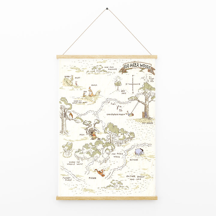 100 Acre Wood Map | Winnie the Pooh | Quote Disney Movie Kids Tigger Eeyore Piglet Owl Roo Children Babies Nursery Bedroom Art Wall Decor