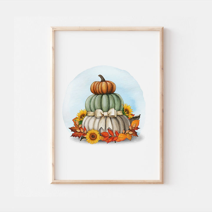 Watercolour Pumpkins | Kids Autumn Sunflower Nursery Print Baby Bedroom Car Decor Posters Quote Halloween Style Broom Witch Watercolour