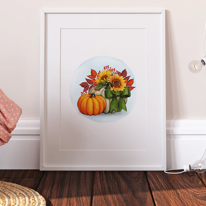 Watercolour Pumpkins | Kids Autumn Sunflower Nursery Print Baby Bedroom Car Decor Posters Quote Halloween Style Broom Witch Watercolour