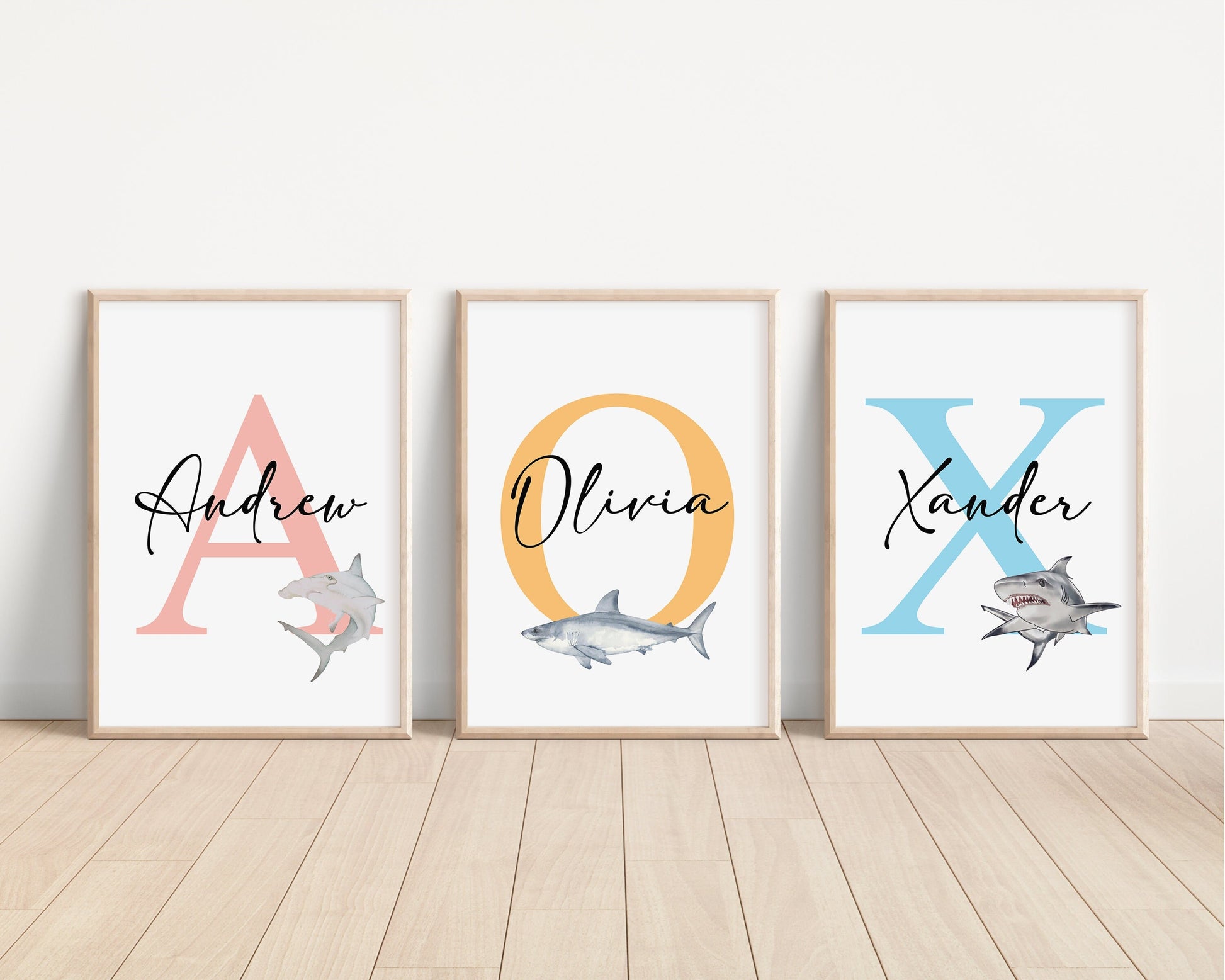 Sharks Personalised Print | Hammerhead Great White Sharks Ocean Marine Life Kids Children Nursery Bedroom Wall Disney Pixar
