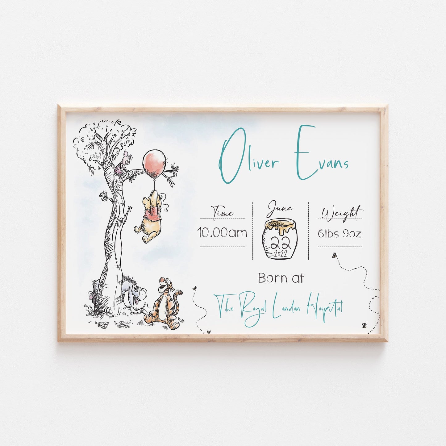 Personalised The Day You Were Born Newborn Print | Winnie the Pooh Eeyore Piglet Disney Bedroom Nursery Decor Baby Gift Mothers Day Pixar
