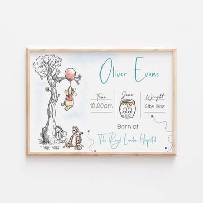 Personalised The Day You Were Born Newborn Print | Winnie the Pooh Eeyore Piglet Disney Bedroom Nursery Decor Baby Gift Mothers Day Pixar