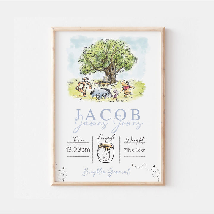 Personalised The Day You Were Born Newborn Print | Winnie the Pooh Eeyore Piglet Disney Bedroom Nursery Decor Baby Gift Mothers Day Pixar