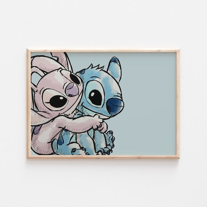 Stitch & Angel | Lilo | Bedroom Quote Print Kids Children Pixar Disney Babies Nursery Bedroom Art Wall Decor Hawaii Aliens Cute Newborn