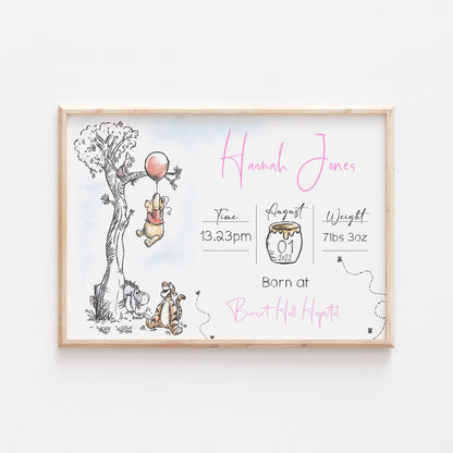 Personalised The Day You Were Born Newborn Print | Winnie the Pooh Eeyore Piglet Disney Bedroom Nursery Decor Baby Gift Mothers Day Pixar