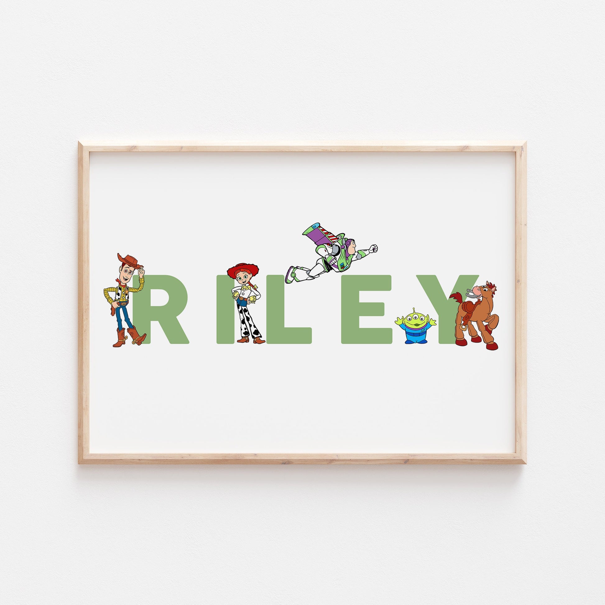 Toy Story Personalised Print |Woody Buzz Lightyear Jessie Bullseye Alien Bedroom Kids Children Nursery Bedroom Art Wall Disney Pixar