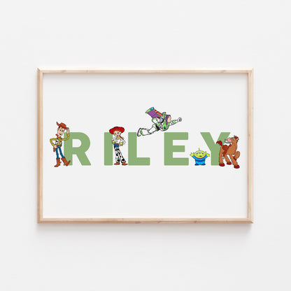 Toy Story Personalised Print |Woody Buzz Lightyear Jessie Bullseye Alien Bedroom Kids Children Nursery Bedroom Art Wall Disney Pixar