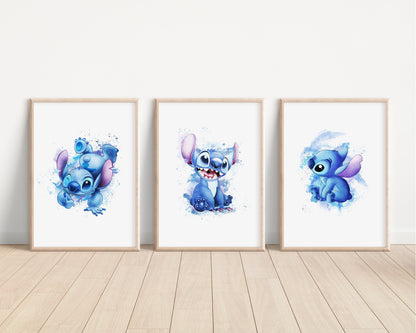 Lilo & Stitch Prints | Watercolour Angel Stitch Alien Hawaii Ohana Bedroom Kids Children Newborn Baby Nursery Bedroom Art Wall Disney Pixar