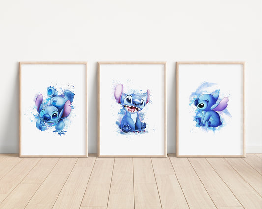 Lilo & Stitch Prints | Watercolour Angel Stitch Alien Hawaii Ohana Bedroom Kids Children Newborn Baby Nursery Bedroom Art Wall Disney Pixar