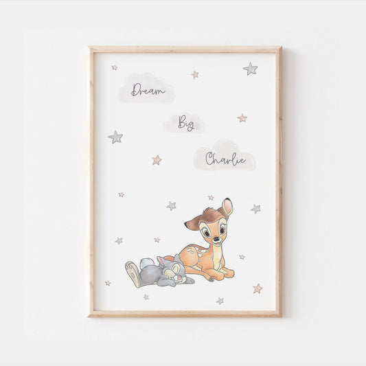 Personalised Bambi & Thumper Print | Disney Bedroom Quote Print Kids Children Babies Nursery Bedroom Art Wall Decor Doe Deer Thumper Flower