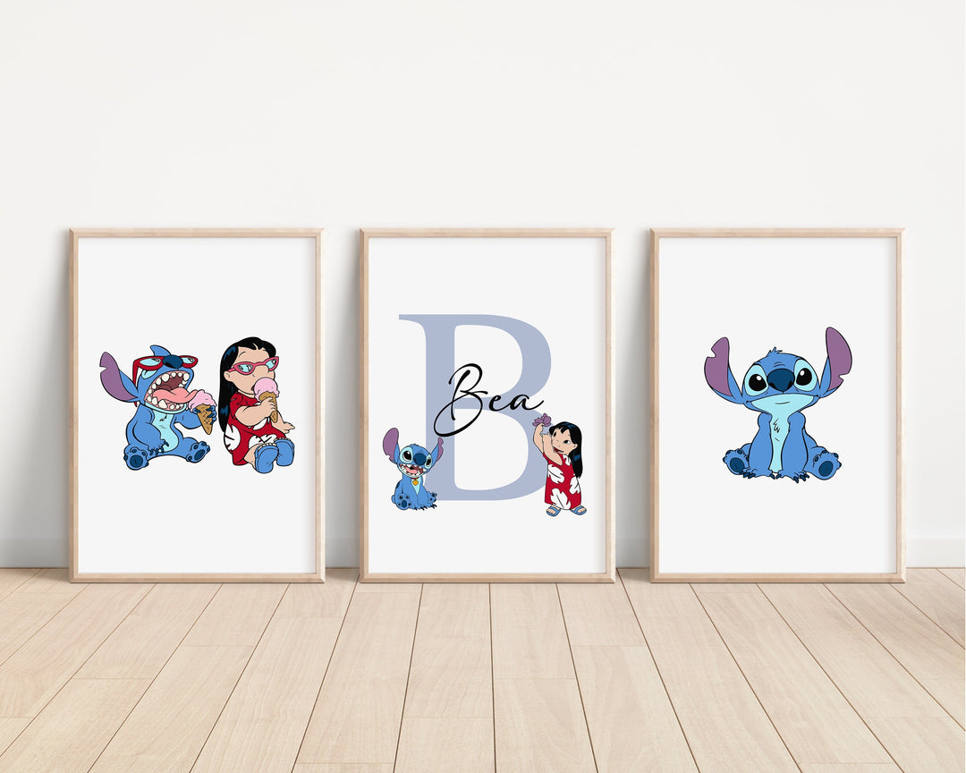 SET OF 3 Lilo & Stitch Personalised Print | Hawaii Ohana Alien Quote Bedroom Print Kids Children Nursery Bedroom Art Wall Disney Pixar