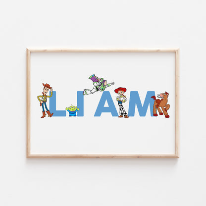 Toy Story Personalised Print |Woody Buzz Lightyear Jessie Bullseye Alien Bedroom Kids Children Nursery Bedroom Art Wall Disney Pixar