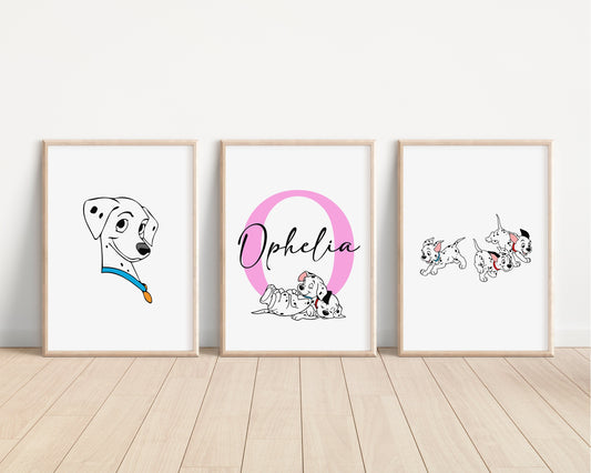 SET OF 3 101 Dalmatians Personalised Print | Pongo Perdita Patch Quote Bedroom Print Kids Children Nursery Bedroom Art Wall Disney Pixar