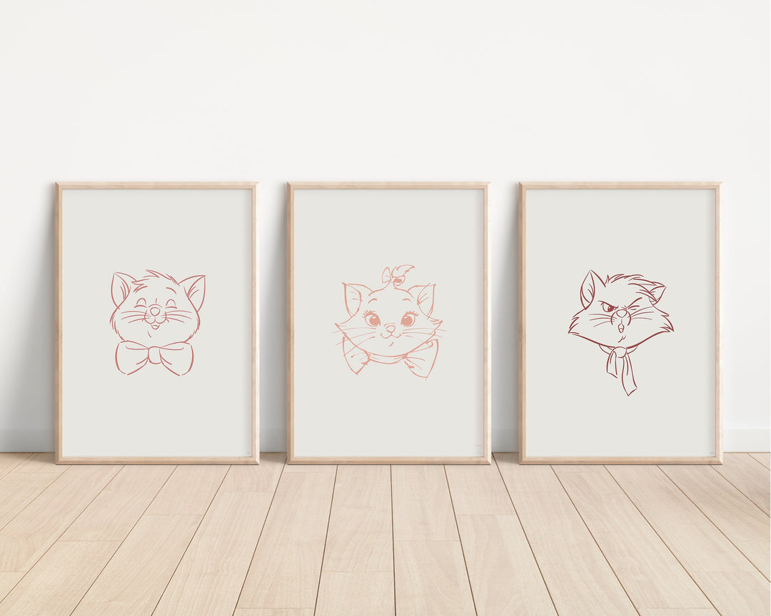 SET OF 3 Aristocats Prints | Marie Berlioz Toulouse | Bedroom Kids Children Pixar Disney Nursery Art Wall Decor Quote Pink Cute Newborn