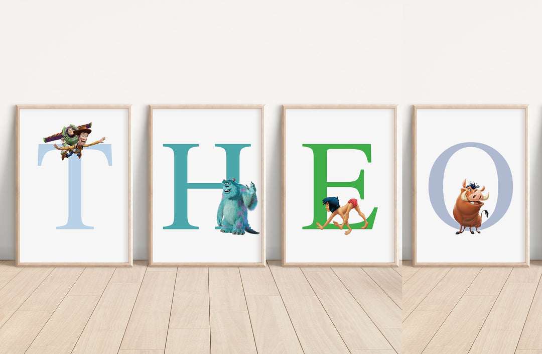 Disney Personalised Print | Simba Nala Stitch Baloo Dumbo Sully Peter Pan Bambi Bedroom Kids Children Nursery Bedroom Art Wall Disney Pixar