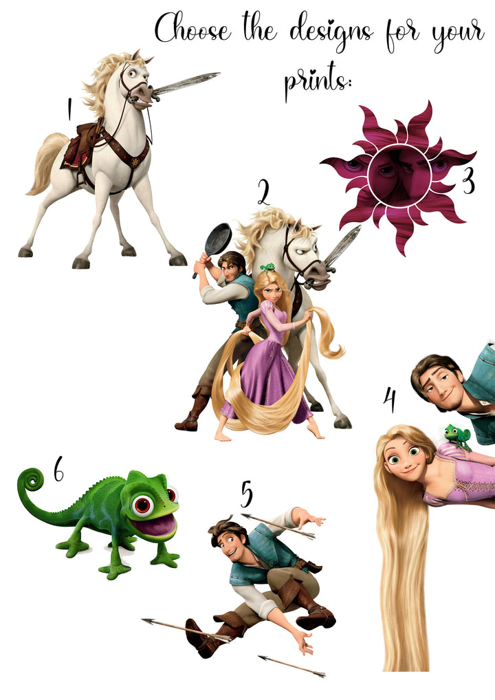 SET OF 3 Tangled Personalised Print | Rapunzel Flynn Rider Maximus Pascal Bedroom Print Princesses Nursery Bedroom Art Wall Disney Pixar