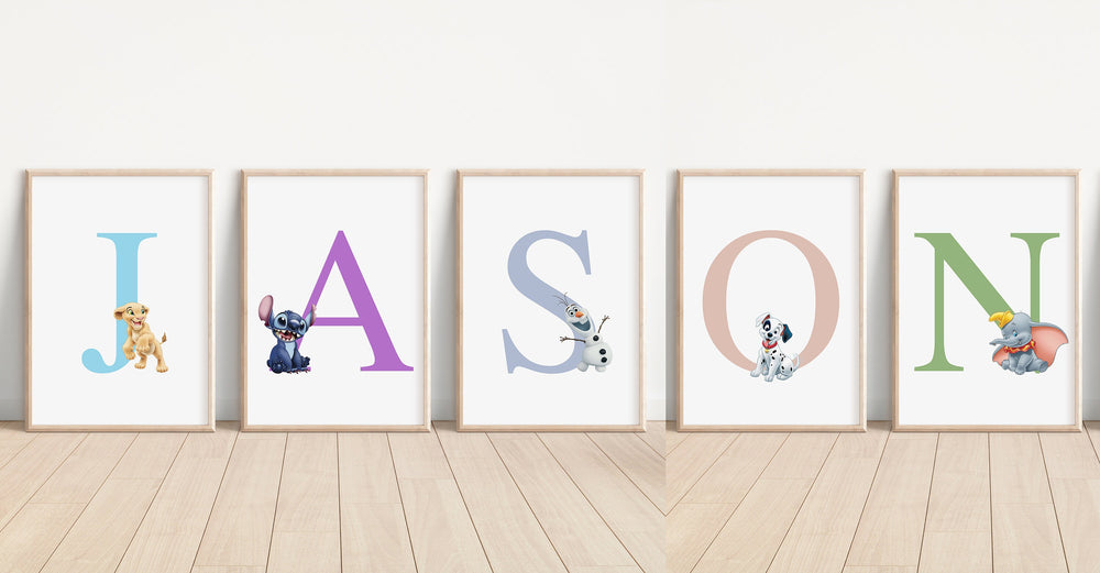 Disney Personalised Print | Simba Nala Stitch Baloo Dumbo Sully Peter Pan Bambi Bedroom Kids Children Nursery Bedroom Art Wall Disney Pixar