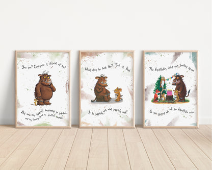 The Gruffalo Prints | Mouse Owl Quote Tale Storybook Disney Movie Kids Children Babies Nursery Bedroom Art Wall Decor Poster