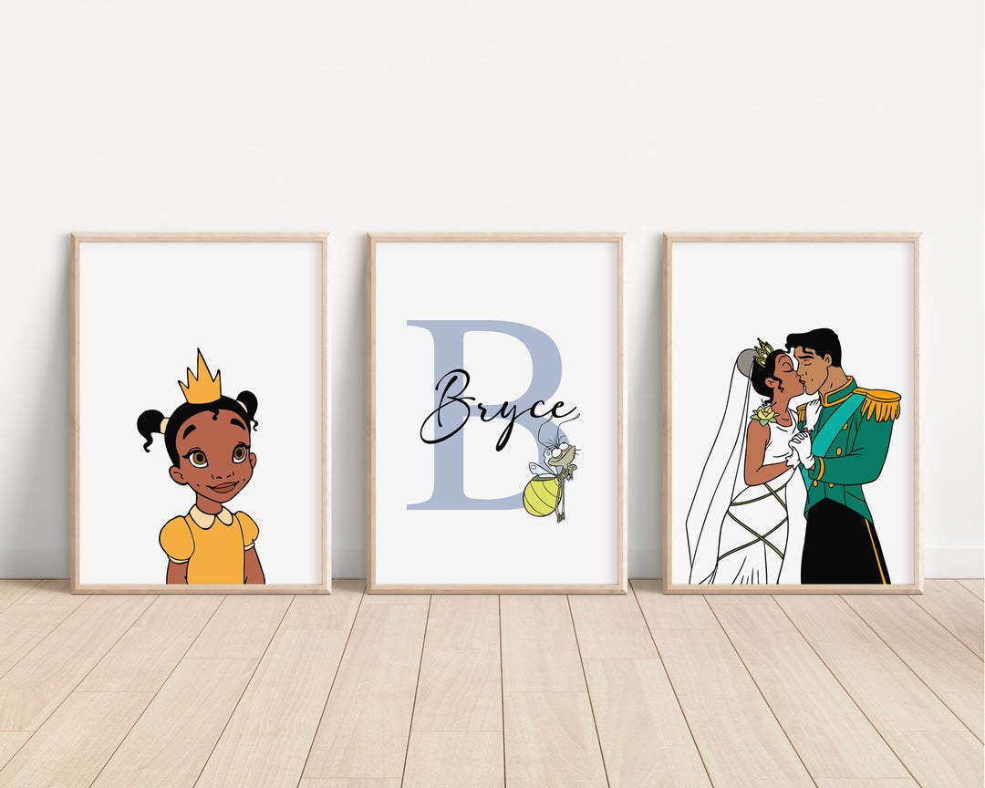 SET OF 3 Princess and the Frog Personalised Print | Tiana Ray Louis Princess Print Kids Children Nursery Bedroom Art Wall Disney Pixar