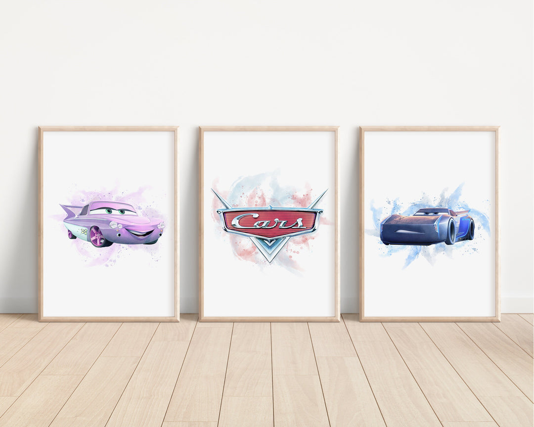 Cars Prints | Watercolour Lightning McQueen Mater Sally Doc Hudson Guido Bedroom Kids Children Nursery Bedroom Art Wall Disney Pixar