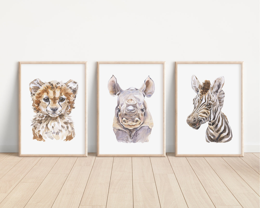 Safari Nursery Decor | Jungle Animals Kids Bedroom Wall Art Newborn Baby Gift Lion Elephant Giraffe Rhino Hippo Posters