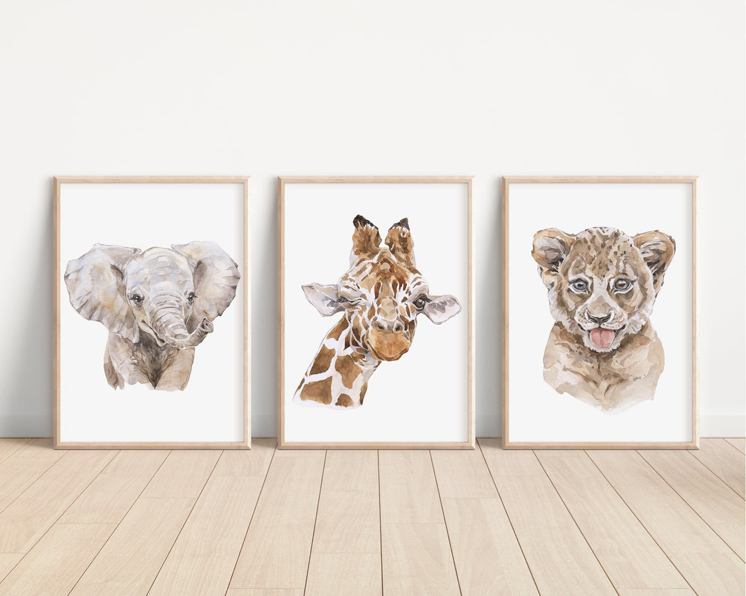 Safari Nursery Decor | Jungle Animals Kids Bedroom Wall Art Newborn Baby Gift Lion Elephant Giraffe Rhino Hippo Posters