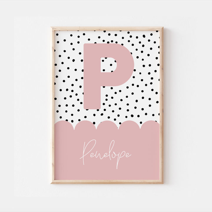 Personalised Polka Dot Name Print | Scandi Scalloped Children’s Nursery Wall Art Decor Educational Kids Newborn bedroom poster