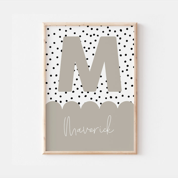 Personalised Polka Dot Name Print | Scandi Scalloped Children’s Nursery Wall Art Decor Educational Kids Newborn bedroom poster