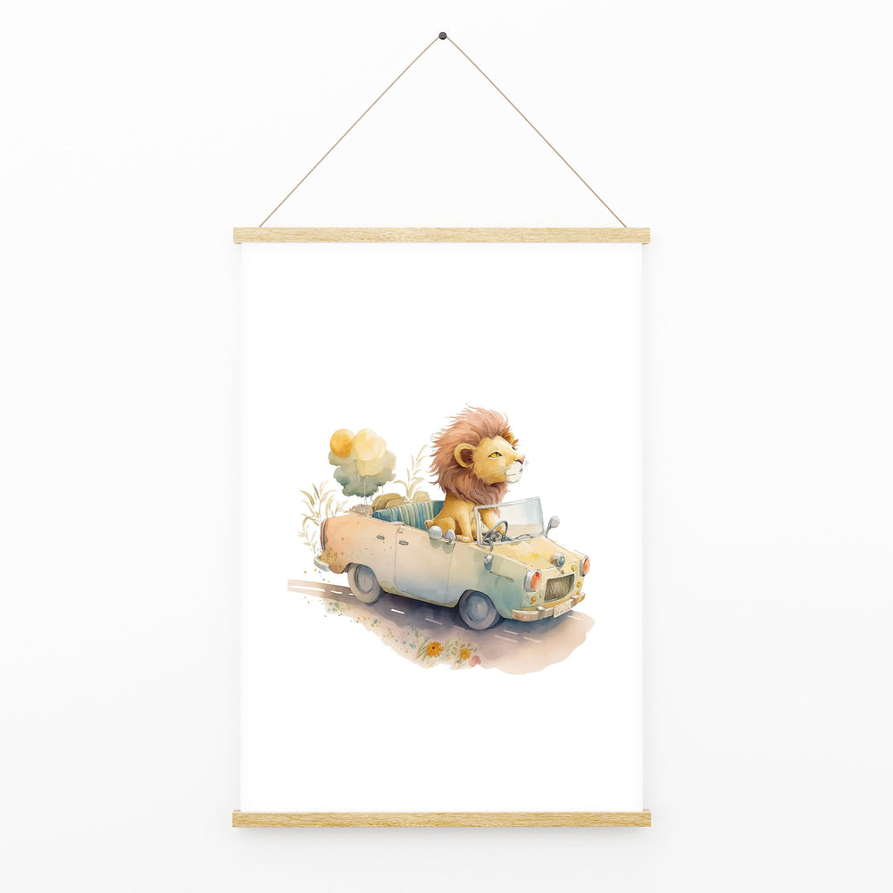 Animals in Cars Prints | Kids Nursery Bedroom Decor Lion Elephant Hippo Giraffe Safari Jungle Wild Baby Newborn Decor Art Watercolour