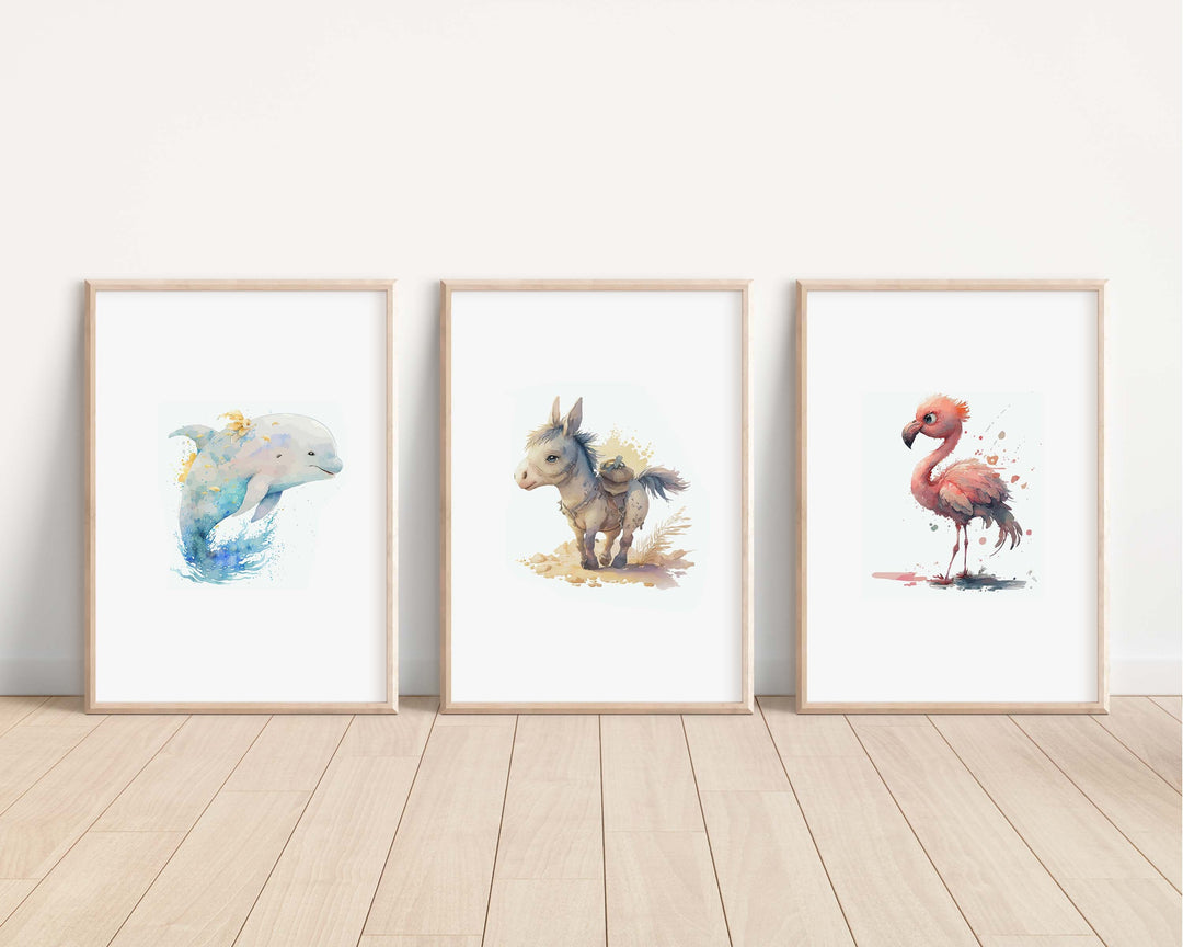 Baby Animals Prints | Kids Nursery Bedroom Decor Cheetah Horse Elephant Dolphin Safari Jungle Wild Baby Newborn Decor Art Watercolour