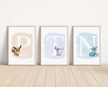 Personalised Eevee Print |Vaporeon Glaceon Leafeon Umbreon Jolteon Espeon Flareon Sylveon Bedroom Kids Children Nursery Bedroom Art Wall