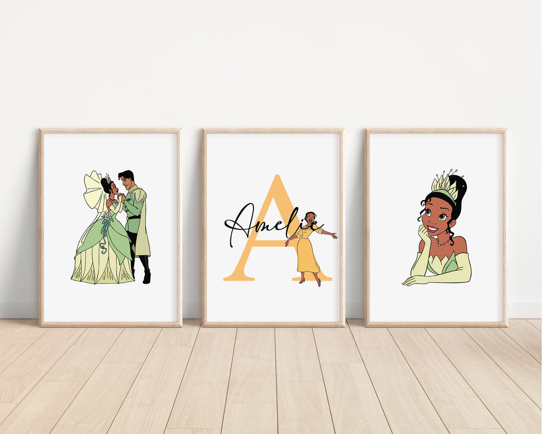 SET OF 3 Princess and the Frog Personalised Print | Tiana Ray Louis Princess Print Kids Children Nursery Bedroom Art Wall Disney Pixar