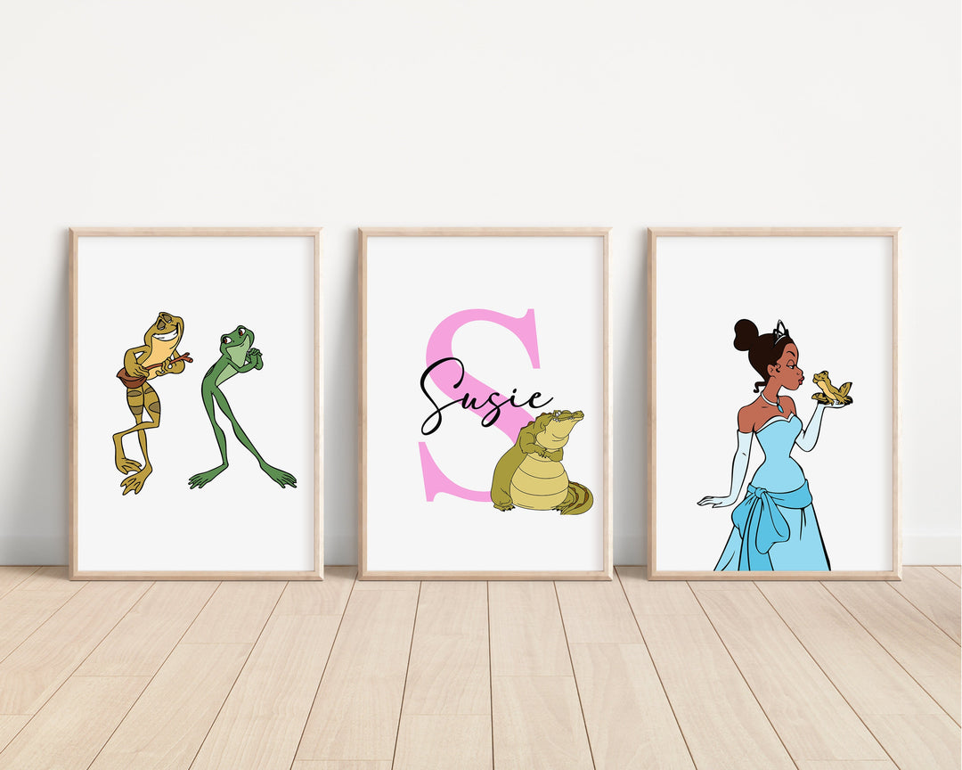 SET OF 3 Princess and the Frog Personalised Print | Tiana Ray Louis Princess Print Kids Children Nursery Bedroom Art Wall Disney Pixar