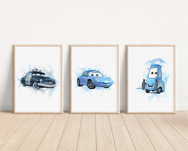 Cars Prints | Watercolour Lightning McQueen Mater Sally Doc Hudson Guido Bedroom Kids Children Nursery Bedroom Art Wall Disney Pixar