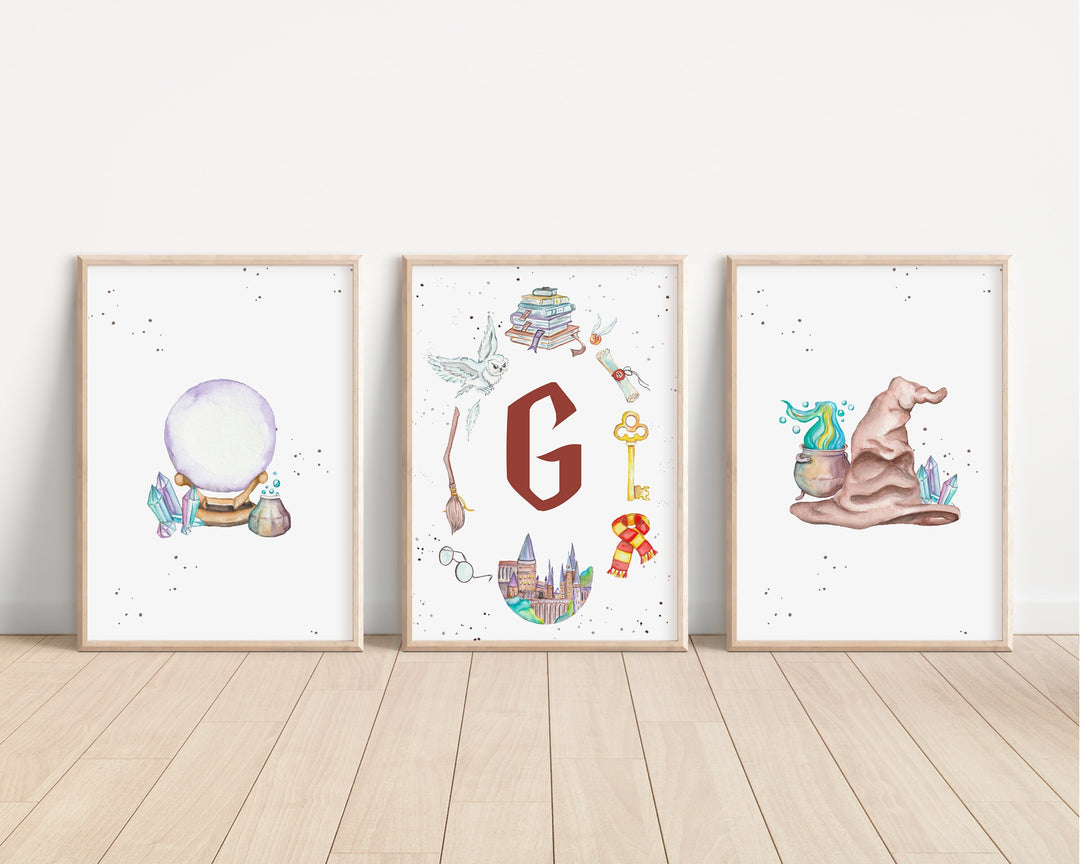 SET OF 3 Harry Potter Personalised Print | Hedwig Hogwarts Magic Wizard Bedroom Print Kids Children Nursery Bedroom Art Wall Disney Pixar