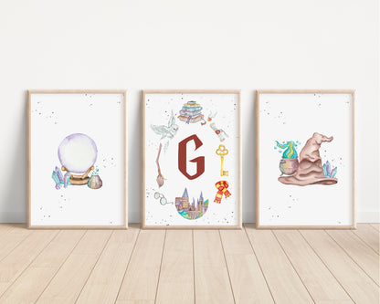 SET OF 3 Harry Potter Personalised Print | Hedwig Hogwarts Magic Wizard Bedroom Print Kids Children Nursery Bedroom Art Wall Disney Pixar
