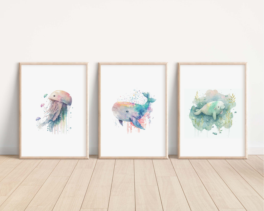 Ocean Animals Prints | Kids Nursery Bedroom Decor Whale Humpback Octopus Seal Jellyfish Marine Life Wild Baby Newborn Decor Art Watercolour