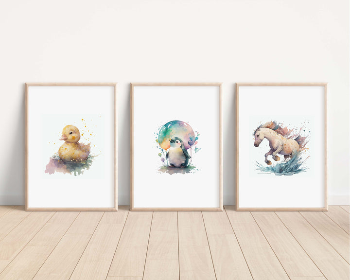 Baby Animals Prints | Kids Nursery Bedroom Decor Cheetah Horse Elephant Dolphin Safari Jungle Wild Baby Newborn Decor Art Watercolour