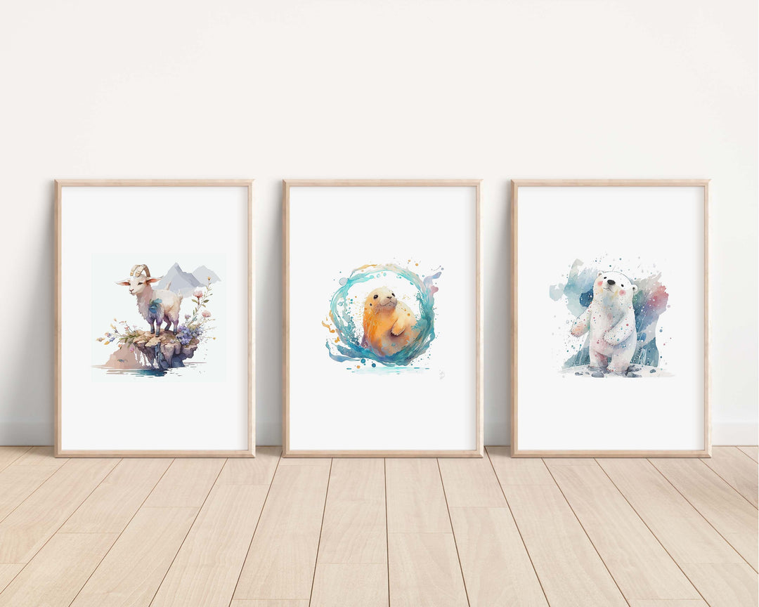 Baby Animals Prints | Kids Nursery Bedroom Decor Cheetah Horse Elephant Dolphin Safari Jungle Wild Baby Newborn Decor Art Watercolour