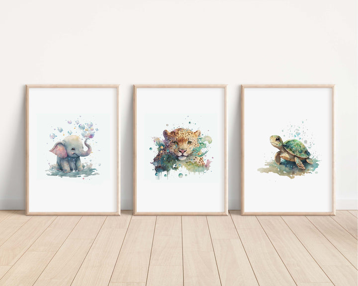 Baby Animals Prints | Kids Nursery Bedroom Decor Cheetah Horse Elephant Dolphin Safari Jungle Wild Baby Newborn Decor Art Watercolour