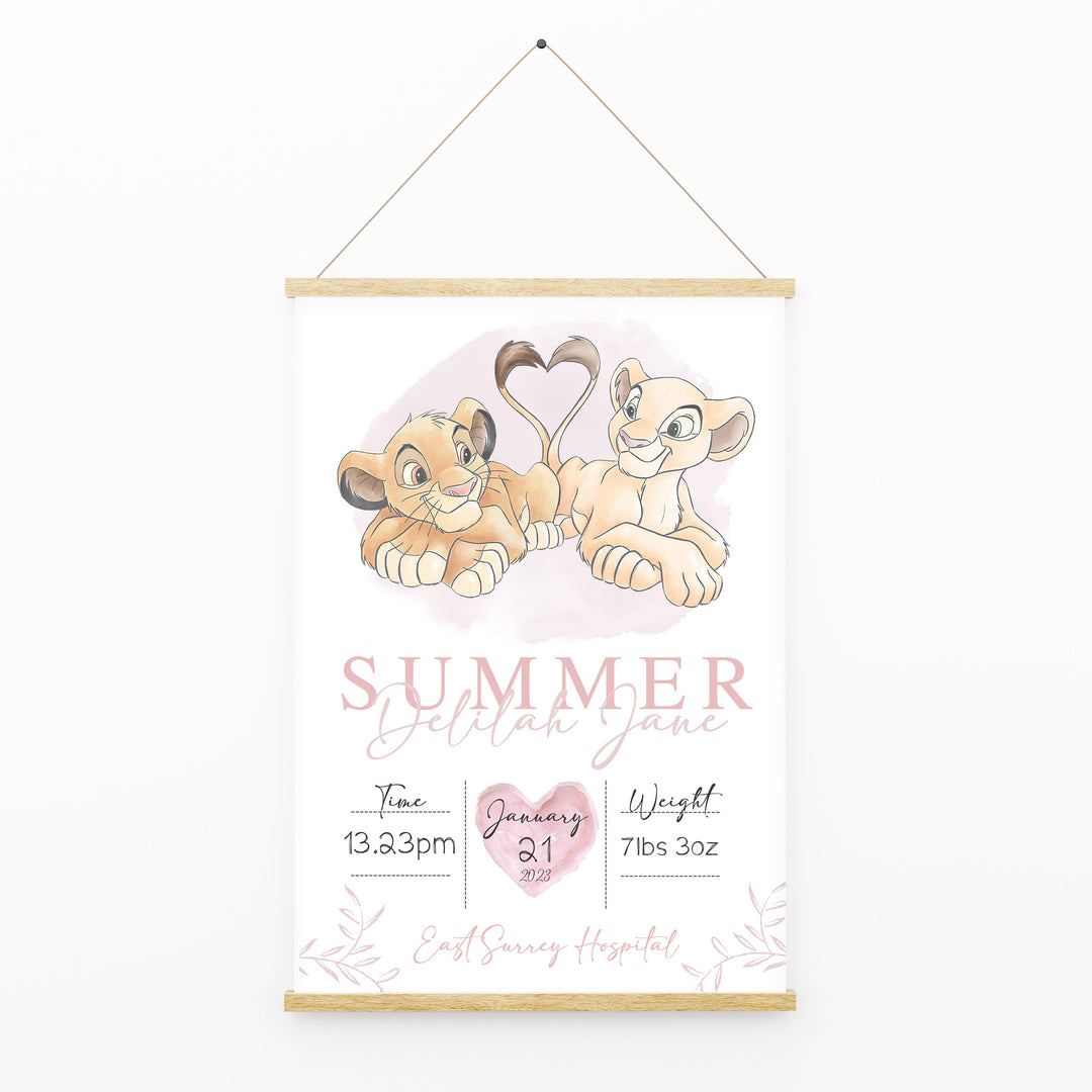 Personalised The Day You Were Born | Simba Nala Disney Newborn Print Watercolour Bedroom Nursery Decor Baby Gift Baby Shower Lion King