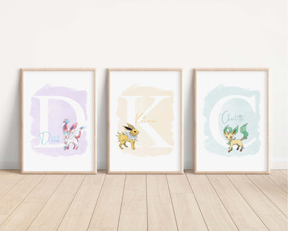 Personalised Eevee Print |Vaporeon Glaceon Leafeon Umbreon Jolteon Espeon Flareon Sylveon Bedroom Kids Children Nursery Bedroom Art Wall