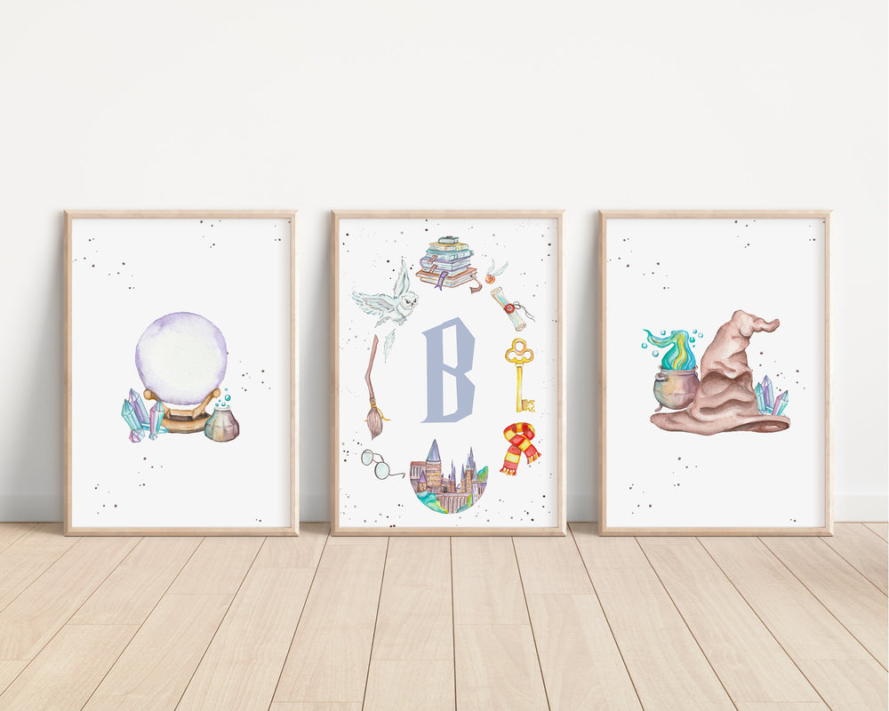 SET OF 3 Harry Potter Personalised Print | Hedwig Hogwarts Magic Wizard Bedroom Print Kids Children Nursery Bedroom Art Wall Disney Pixar